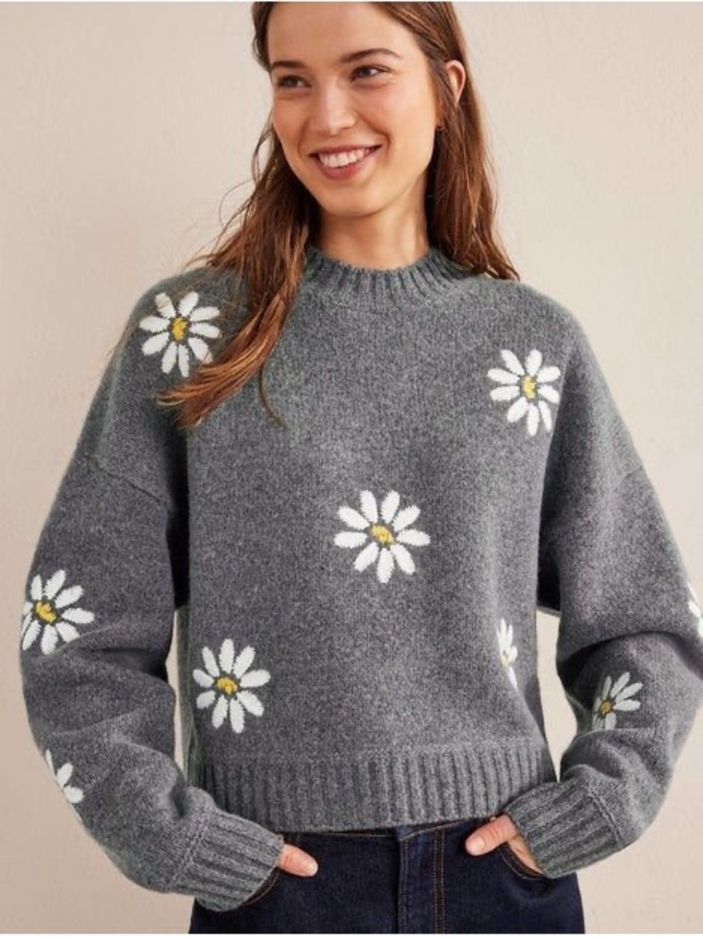 BODEN Embellished Wool Jumper
 - Gray